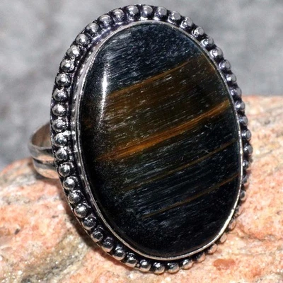 Black Tiger Eye 925 Silver Plated Gemstone Ring US 6.5 Women Gifts AU S566 - image 1 of 3