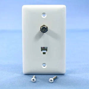 Hubbell NS747W White 1-Gang Telephone Jack 1 F-Connector Nylon Wallplate Cover - Photo 1/5