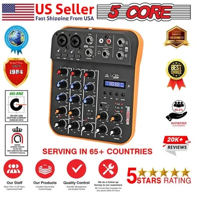 5core Audio Mixer DJ Soundboard 4 Channel USB Bluetooth XLR Console - Image 1 of 4