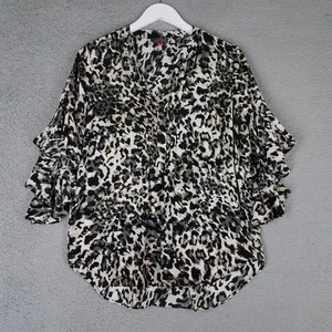 Vince Camuto Blouse Women's Medium Leopard Print Popover Ruffle Sleeve Office - Picture 1 of 8