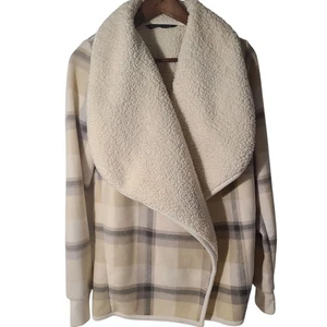 Abercrombie & Fitch Jacke Sherpa gefüttert Fleece vorne offen kariert beige grau Gr. XS - Bild 1 von 4