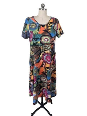 Vestido Artístico Colorido Mumu Midi Para Mujer M-L Geométrico Lagenlook Hippie Boho Gitano Foto 1 de 4