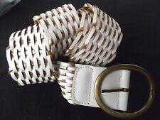 wht gold huarache woven braid leather belt 3.5in oval brass buckle XL 45in MINT
