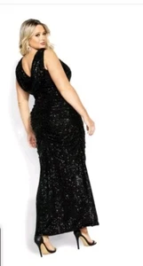 City Chic Small Formal Ball Gown Lilliana Plus Size 16 Sequin Black - Picture 1 of 5