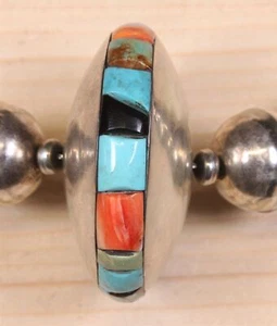 Beautiful Multi Stone Inlay Pendant on Sterling Bead Necklace DEDD X913D - Picture 1 of 5