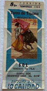 Boleto taurino Tijuana 1960 lado soleado toro corrida con sello Toreo - Imagen 1 de 5