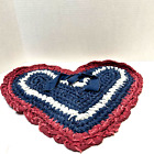 Vintage Handmade Hand Crafted Red White Blue Heart Table Centerpiece 17 x 14''
