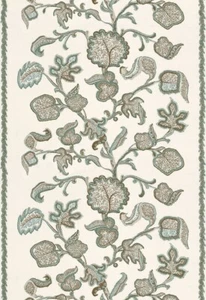 Palampore Hand Block Print Teal Fabric 173612 by Schumacher 6 & 2/3 yards - Picture 1 of 1