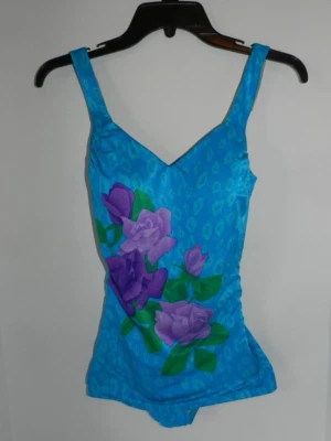 Traje de baño para mujer Perfection Fit C up 12/34 by Roxanne azul con flores moradas Foto 1 de 4