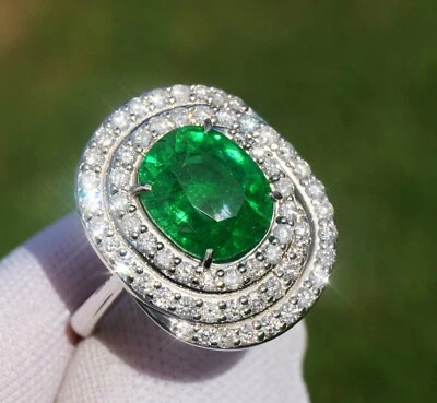 Anillo Tsavorita Oro Blanco 14k Diamante Granate Natural Certificado GIA 5.9CTW Foto 1 de 4