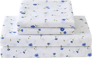 Blue Floral Queen Sheet Set Flower Bed Sheets Queen Size - 4 Piece Microfiber Pa - Picture 1 of 12