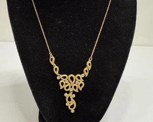SAQ Fashion Necklace Matte Textured Gold Tone Teardrop Clear Crystal Choker - Picture 1 of 13