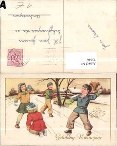 75616,Neujahr Kinder Schneeballschlacht Süss - Bild 1 von 1