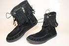 UGG 1003830 Kaysa Womens 7.5 38.5 Black Fringed Suede Moccasin Ankle Boots 