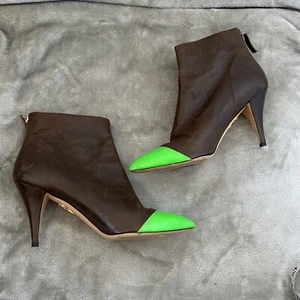 Charlotte Olympia Women’s Leather Ankle Boots Sz 40 Brown Green Dressy Party - Picture 1 of 13