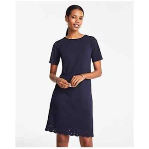 Ann Taylor Night Sky Blue Eyelet Hem T-Shirt Dress Size 6 Tall - Picture 1 of 9