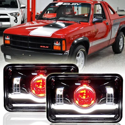 Faros LED negros de 4x6" para camioneta Dodge Dakota 1987-1990 haz alto rojo DRL Foto 1 de 4