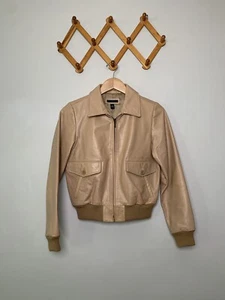 Women’s Vintage Gap Y2K Tan Leather Bomber Jacket SZ S - Picture 1 of 13