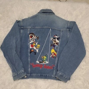 Vintage Warner Bros Studio Store Looney Tunes Denim Cord Jacke Trucker blau XS  - Bild 1 von 9