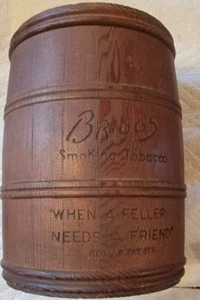 1930s BRIGGS SMOKING TOBACCO BARREL HUMIDOR Wooden Advertising Tobacco Container - Picture 1 of 18
