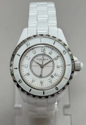 Akribos XXIV Womens White Dial White Ceramic Bracelet Watch AK485WT - Image 1 of 2