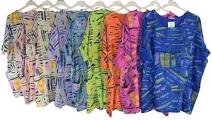 Ausgefallenes buntes Baumwolltop mit Liniendruck Freizeit Sommertop mit Taschen. - Bild 1 von 14