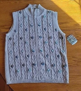 Woolrich Birch Sweater Vest Full Zip Women size Medium Knit Ramie Cotton Tan NEW - Picture 1 of 13