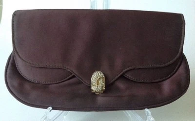 Vintage Garay Clutch Purse w Rhinestone Clasp Brown Rayon Evening Bag Handbag - Image 1 of 4