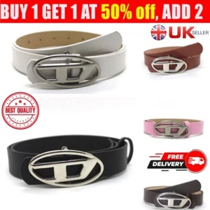 PU Leather Belt Letter D Diesel Metal Buckle Waist Belt Men Women Black Belt? - Picture 1 of 30