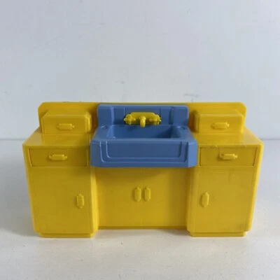 Vintage IDEAL Dollhouse Furniture - Blue & Yellow Kitchen Sink/Cupboards - Image 1 of 4