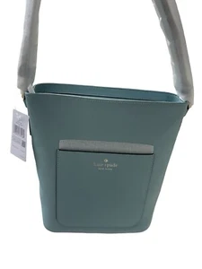Borsa a secchiello Kate Spade Elsie in pelle ciottolata blu fumè nuova con etichetta - Foto 1 di 22