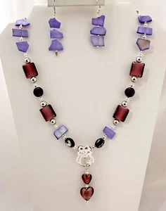 Silver Plate Glass MOP Beaded 20" Necklace and 2 1/4" Dangle Earrings Set - Picture 1 of 10