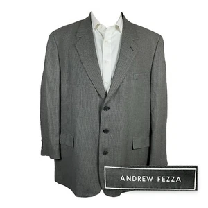 Andrew Fezza Sport Coat Blazer Mens 48R Gray Check Lessona Super 100s Worsted - Picture 1 of 11