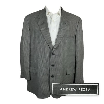 Andrew Fezza Sport Coat Blazer Mens 48R Gray Check Lessona Super 100s Worsted - Image 1 of 4