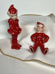 Pair of Gilner Pixie Elf Christmas Ceramic Figurine 1950s MCM Vintage Decor 11 - Picture 1 of 16