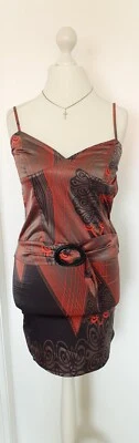 Kleid Satinkleid Silvian Heach rot braun Muster Größe S s. Beschreibung - Bild 1 von 4