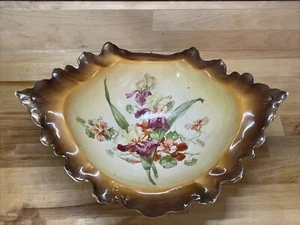 LaBelle China Flow Brown & Gold Footed Bowl Iris Design Wheeling Pottery EVC - Picture 1 of 16