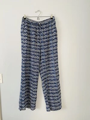 Pantalones para mujer suaves Joie talla pequeña relajados informales de algodón azul estampado geométrico Foto 1 de 4
