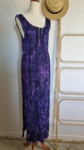 Purple Tiedye Hippie Long Dress Size 12 Rayon T002 - Picture 1 of 10