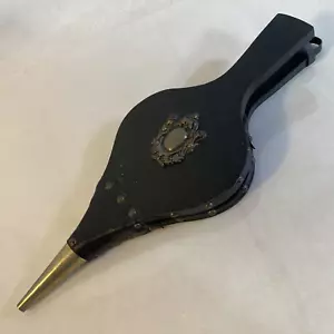 Vintage Bellows Fireplace Wood Leather 16" Fire Brass Blower Air - Picture 1 of 11