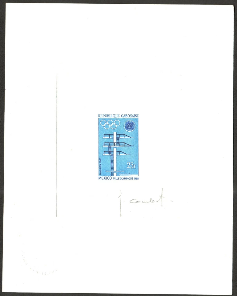 GABON 1968 - Mexico Olympics " Diving Tower " Scott#213 - Artist Signed Proof   - Image 1 of 1