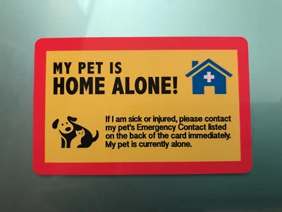 MY DOG IS HOME ALONE - EMERGENCY DOG CAT PET ID WALLET CARD - YELLOW/WHITE - Image 1 of 4