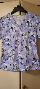 Disney Eeyore Scrub Medical Top Shirt Women Small Butterfly Flowers Uniform Blue - Picture 1 of 11