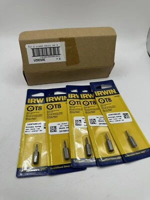 5 pc lot, Irwin 3053021 T8 TORX Tamper Proof Security Insert Bit, 1" Length - Image 1 of 4