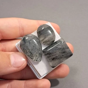3 x Natural Moss Agate Clear Black Mix Cabochon 94 crt Gemstone 28x20mm E0-1399 - Picture 1 of 3