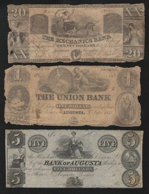 DEALERS LOT of (3)  MIXED OBSOLETE CURRENCY NOTES CIVIL WAR ERA MONEY 8996 - Image 1 of 2
