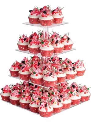Soporte acrílico para cupcakes de 4 niveles, soporte premium para cupcakes, torre acrílica para cupcakes Foto 1 de 2