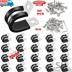 40PCS Cable Clamps, 3/4 Inch Stainless Steel Wire Clamp, P Clips for Wire Holder - Picture 1 of 6