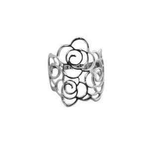 Bague Argent 925 Rhodié Fleur Filigrane 27 x 18mm - Picture 1 of 1