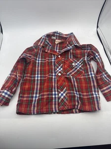 Vintage Stir Ups Shirt Mens Red Plaid Sample Western Style Pearl Snap USA Tiny - Picture 1 of 6